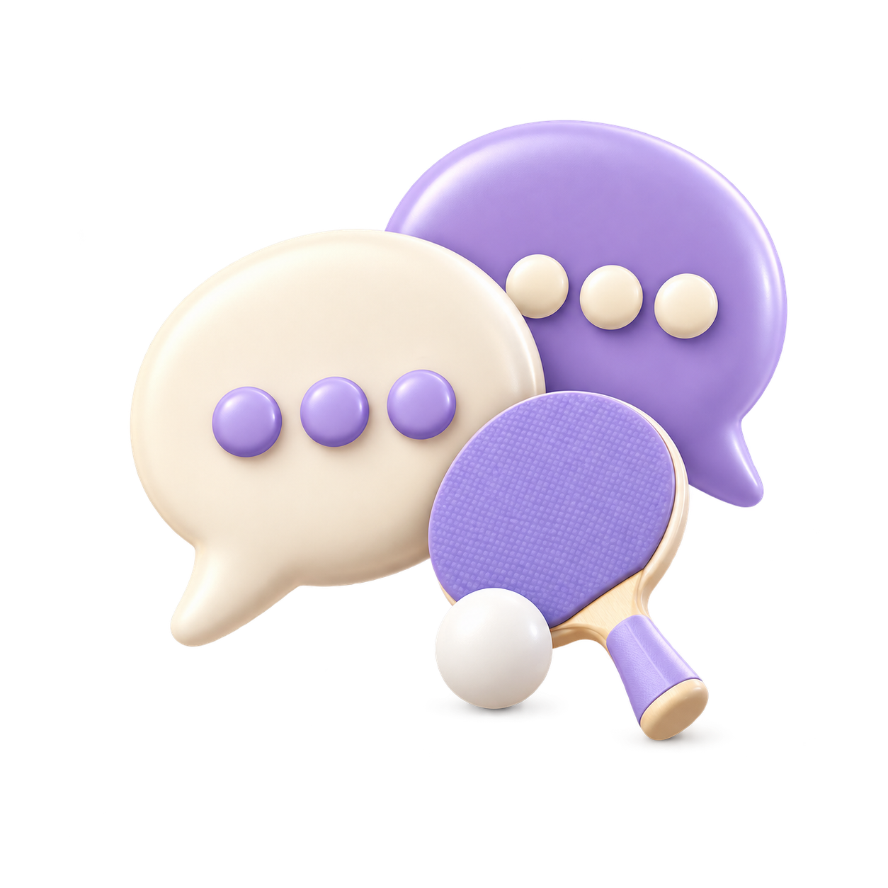 Table tennis paddle and conversation bubbles
