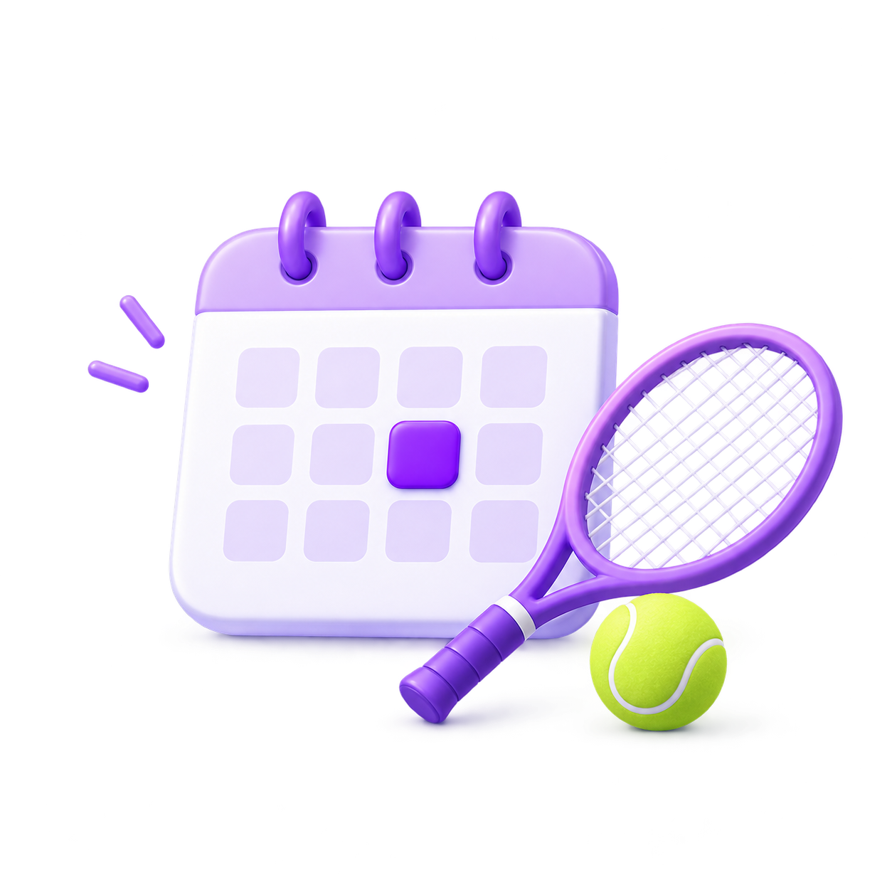 A calendar, tennis racquet and ball showing a confirmed hangout date and time