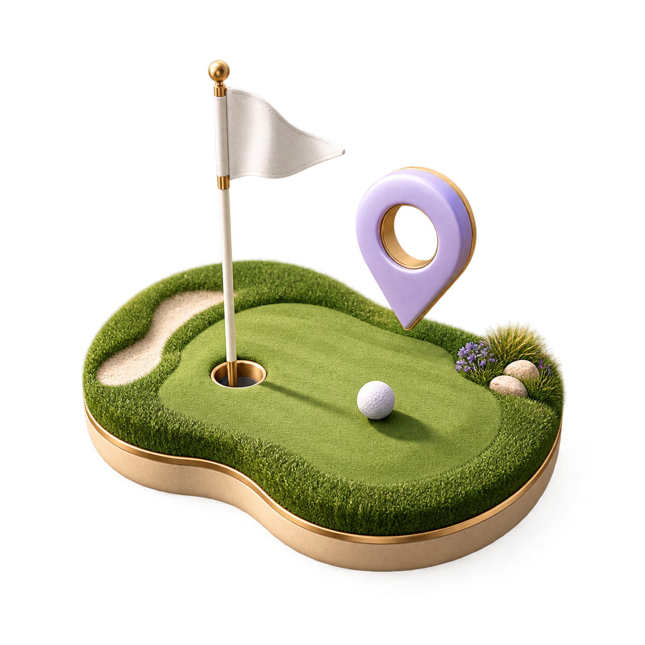 Miniature golf course with a location pin