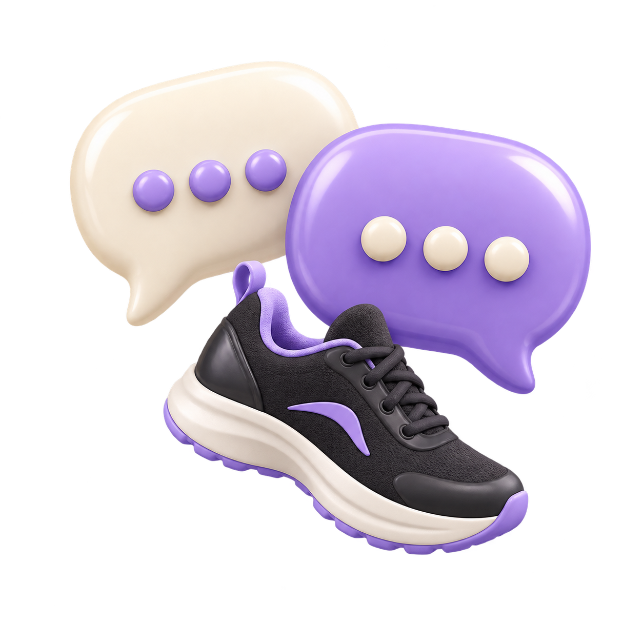 Premium black running shoes with lavender motion trails and a small stopwatch